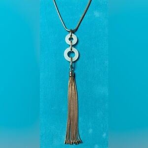 Bella & Jack gold pendant necklace w/ 2 circles ,snake chain tassel & necklace.